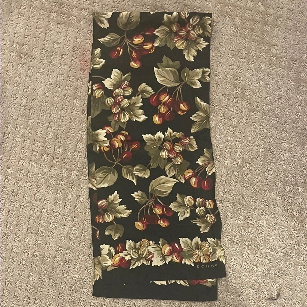 Echo silk Floral Black Scarf with Cherry Design